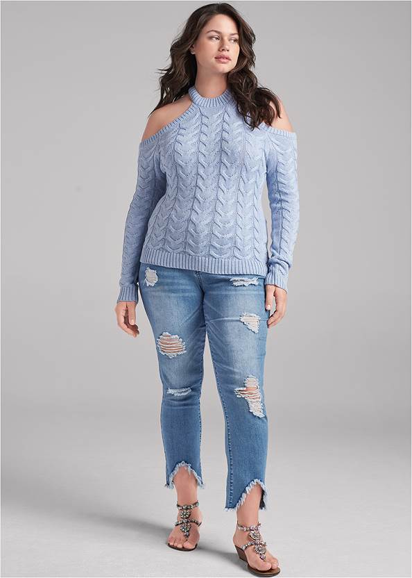Full Front View Halter Ribbed Sweater