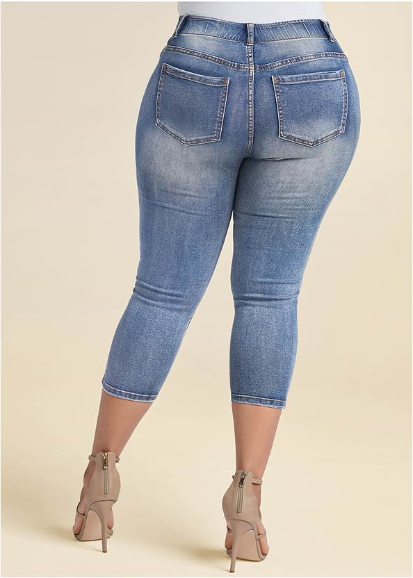 Alternate View Elastic Waistband Jean Capris