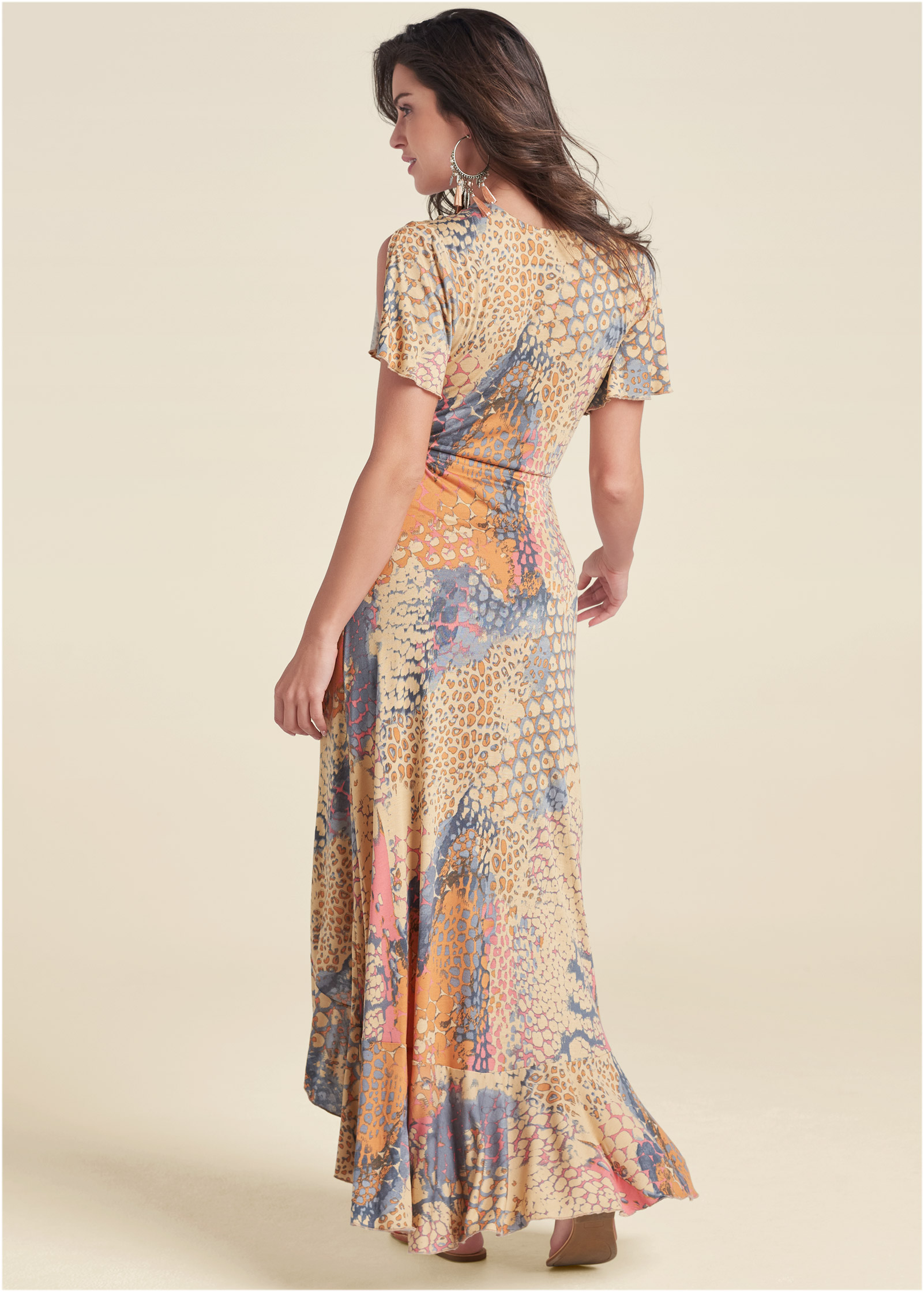 Surplice Maxi Dress in Orange Multi | VENUS