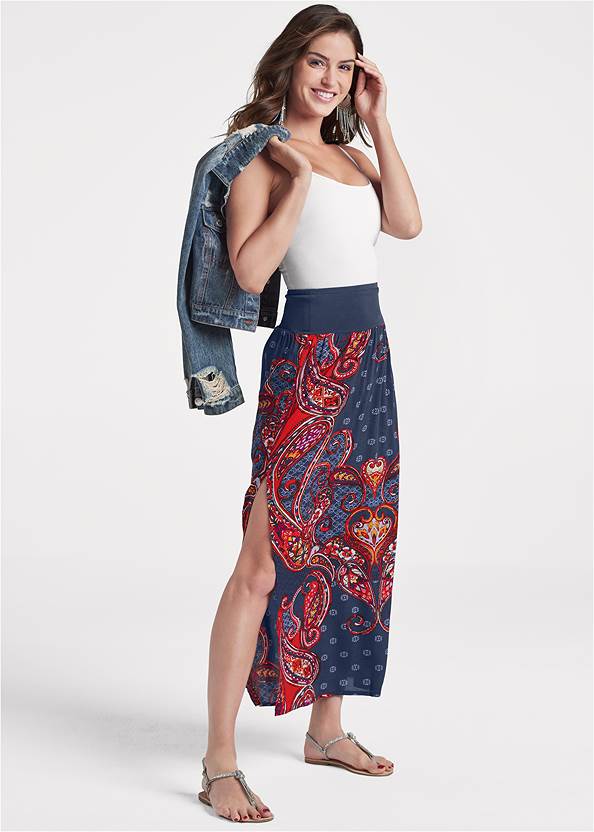 Batik Printed Maxi Skirt,Basic Cami Two Pack