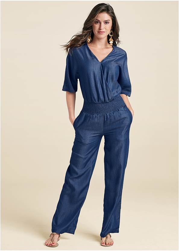 Front View Chambray Jumpsuit