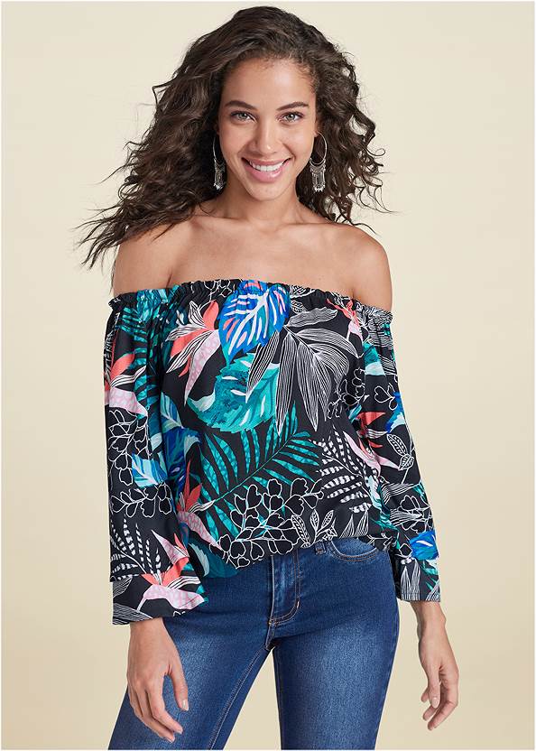 Cropped  view Off-Shoulder Printed Top
