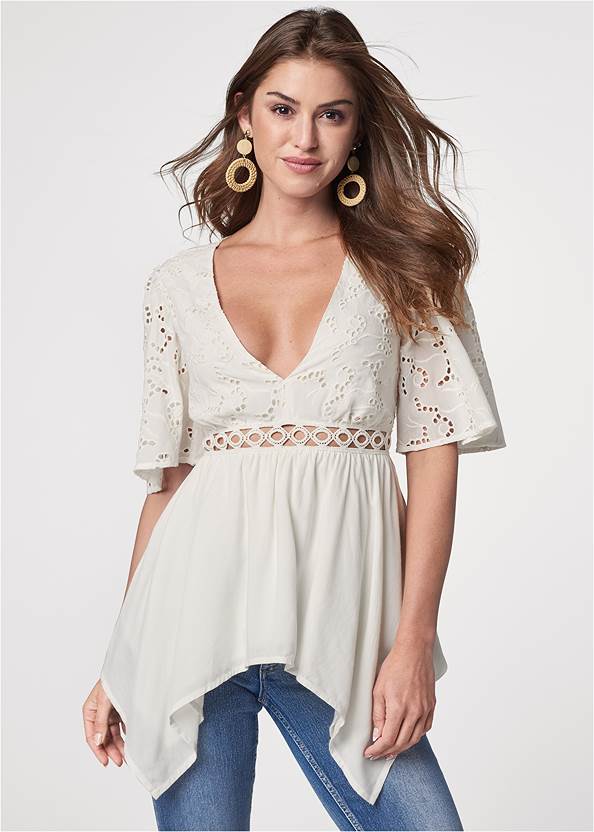 Cropped front view Eyelet Detail Top