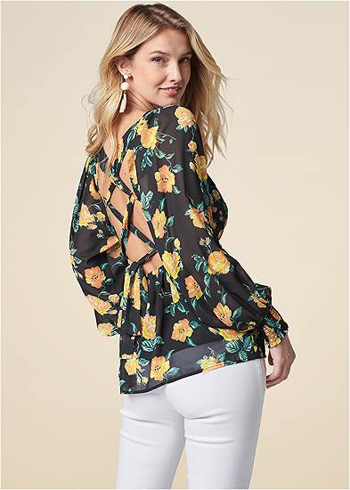 Blooming Roses Lace-Up Blouse