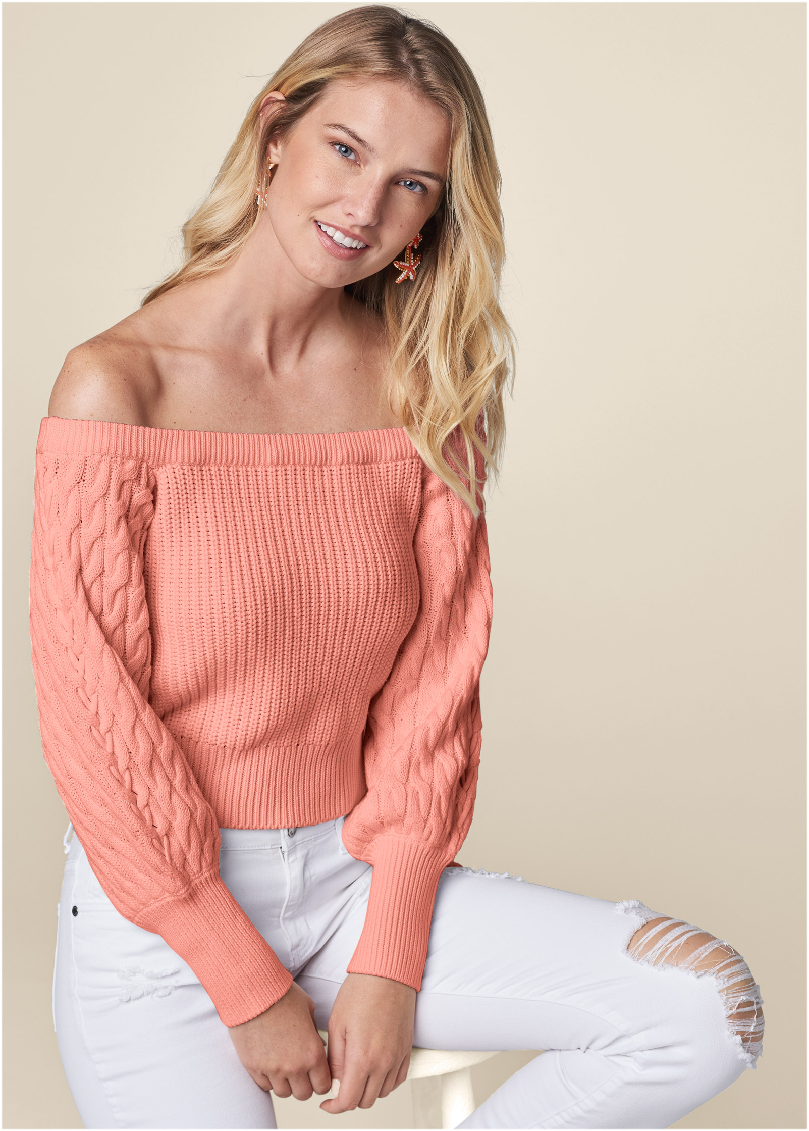 Off The Shoulder Sweater in Coral VENUS