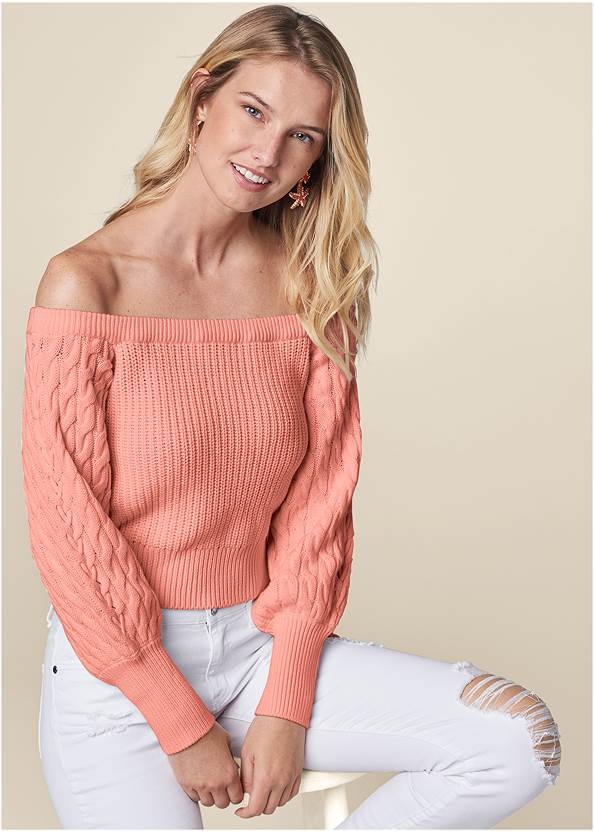 Cropped Front View Off-The-Shoulder Sweater