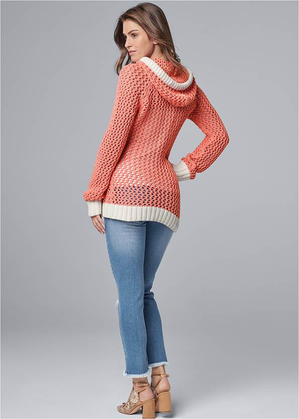 Back View Open Knit Hoodie Sweater