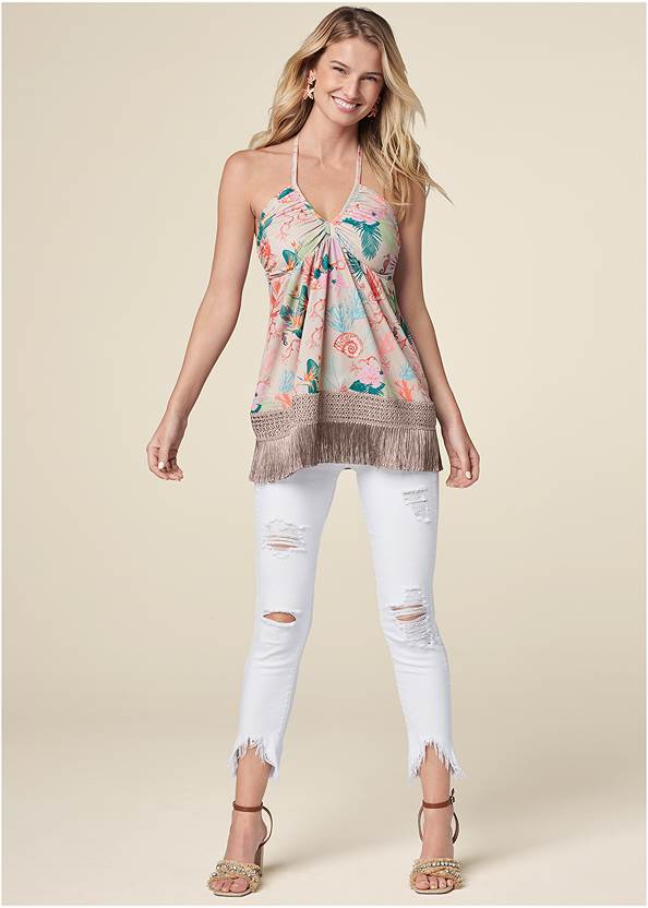 Full Front View Under-The-Sea Print Halter Top