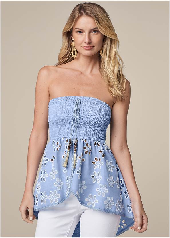 Cropped Front View Eyelet High-Low Top