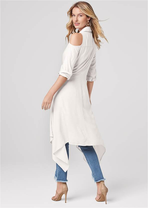 Back View Knot Twist High-Low Blouse