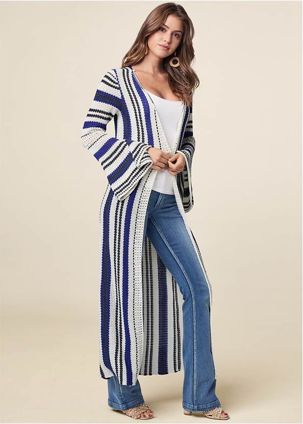 Full Front View Striped Duster Cardigan