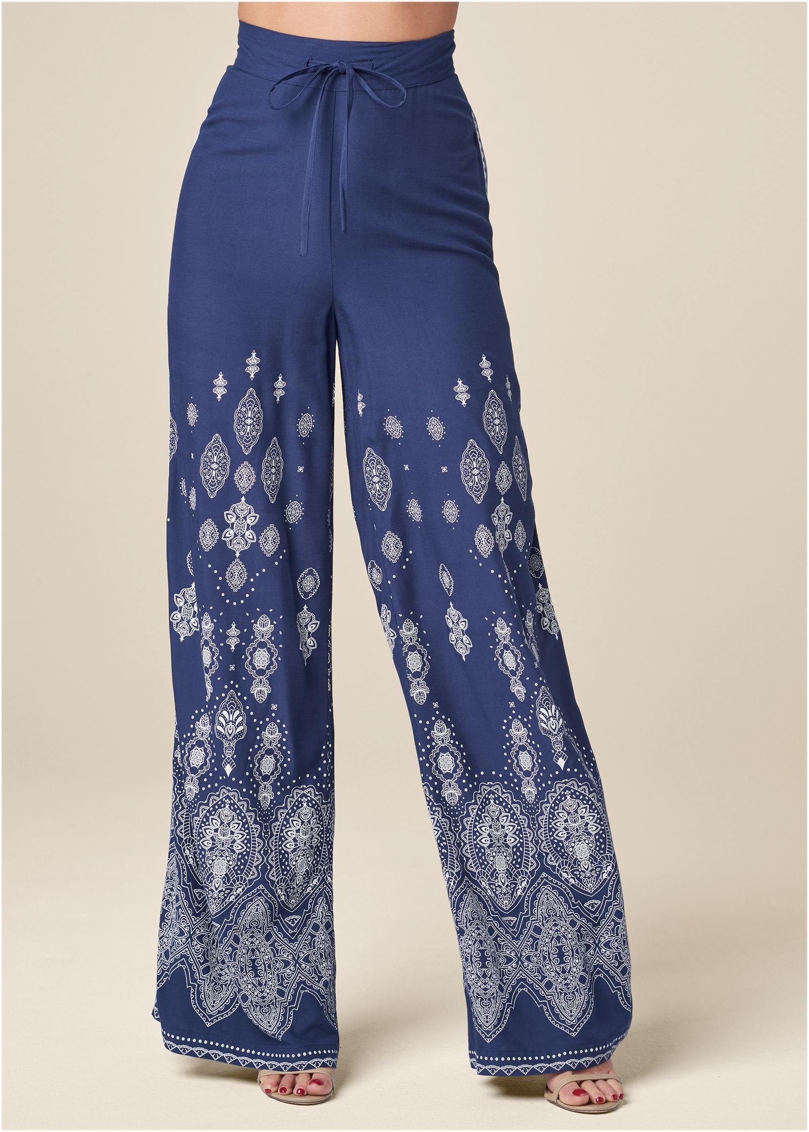 BANDANA PRINT WIDE LEG PANTS in Blue Multi | VENUS