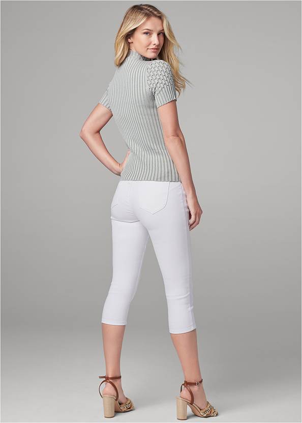 Back View Short Sleeve Ribbed Sweater