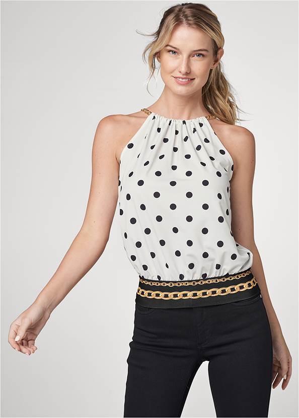 Cropped Front View 14K Dot Chain Detail Top