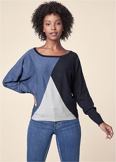 Plus Size Color Block Indigo Sweater
