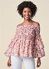 Cropped Front View Coral Reef Smocked Top