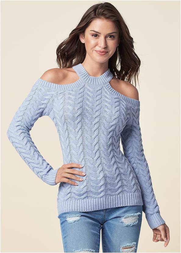 Cropped Front View Halter Ribbed Sweater