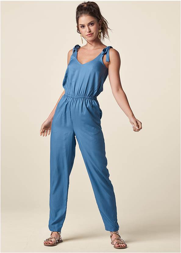 Full Front View Tie Sleeve Jumpsuit