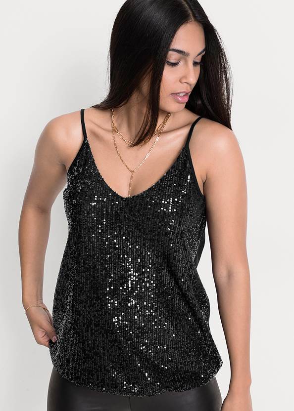 Cropped Front View Sequin Tank Top