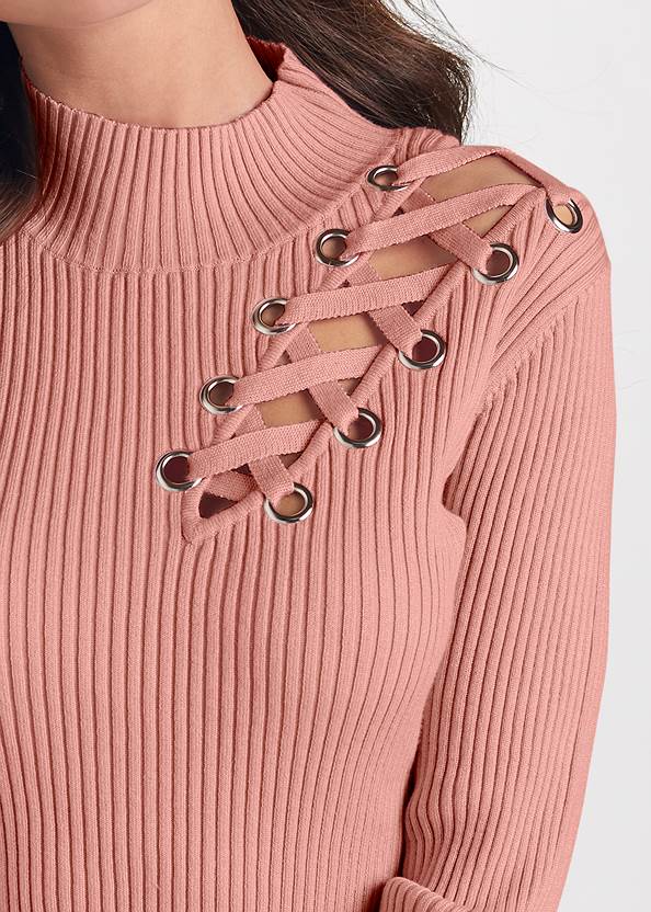 Alternate View Lace-Up Mock-Neck Sweater