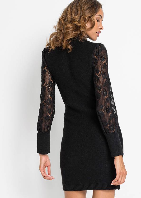 Back View Lace Sleeve Sweater Dress