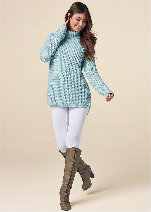 Full front view Waffle Stich Turtleneck