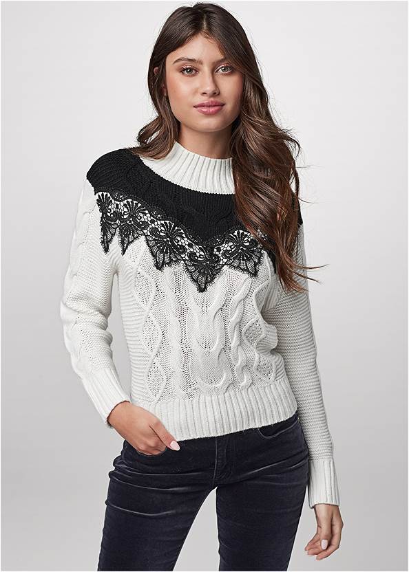 Lace Detail Sweater,Velvet Pants