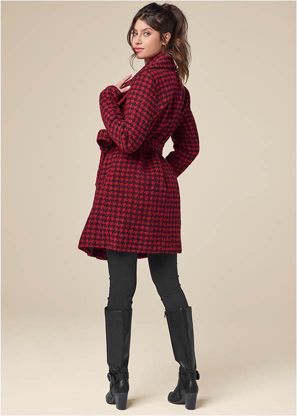 Full back view Belted Houndstooth Coat