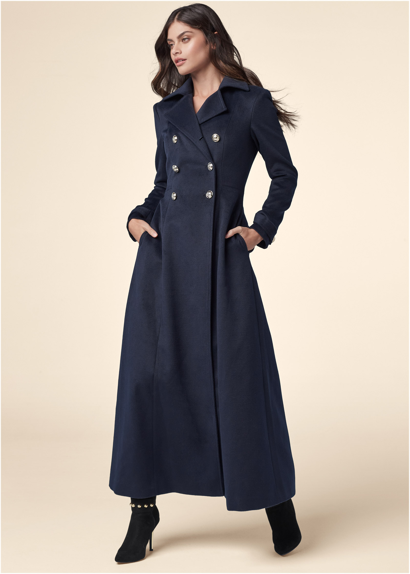 A-line double breasted coat in Navy | VENUS