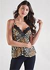 Front View Abstract Animal Print Lace Top