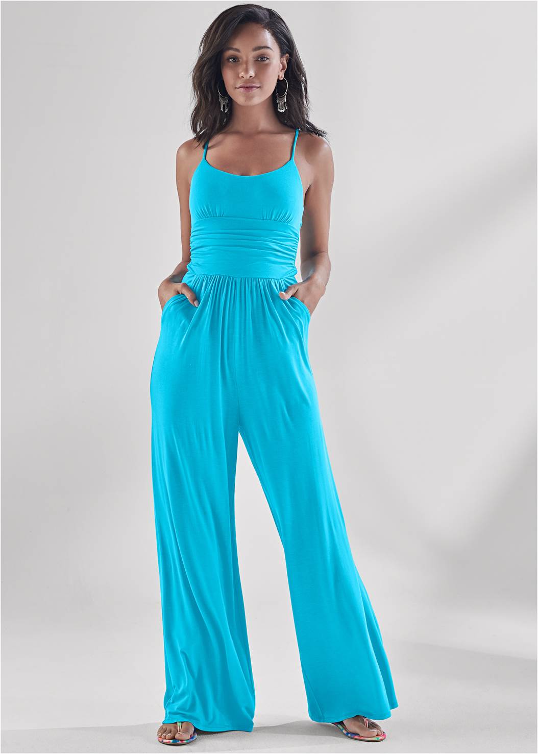 Sexy Open Back Jumpsuit in Aqua | VENUS