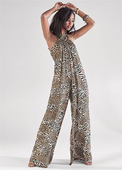Abstract Animal Print Jumpsuit