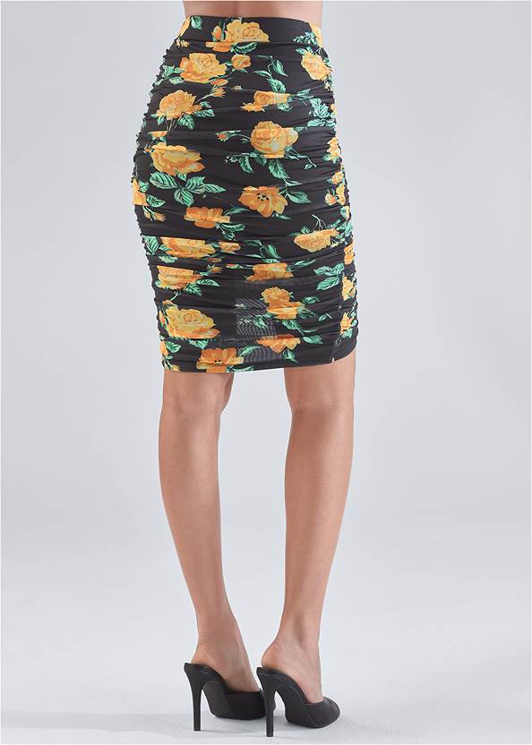 Waist down back view Floral Ruched Bodycon Skirt