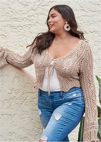 Plus Size Tie-Front Cropped Cardigan