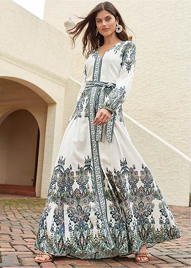 Linen Paisley Print Dress