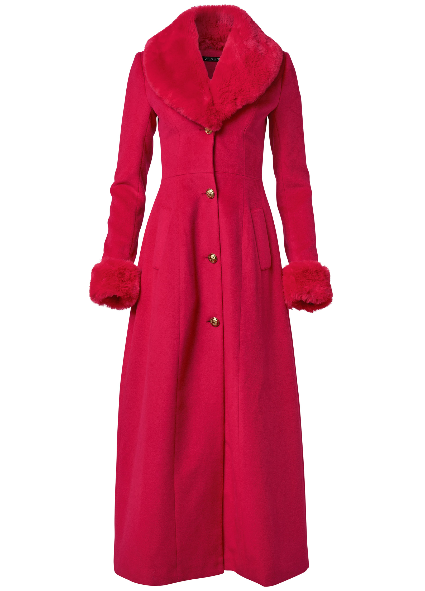 Faux Wool A line Glam Coat in Red   VENUS