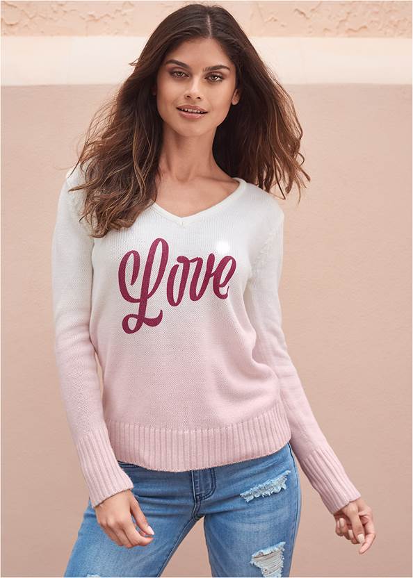 Cropped Front View Love Sweater