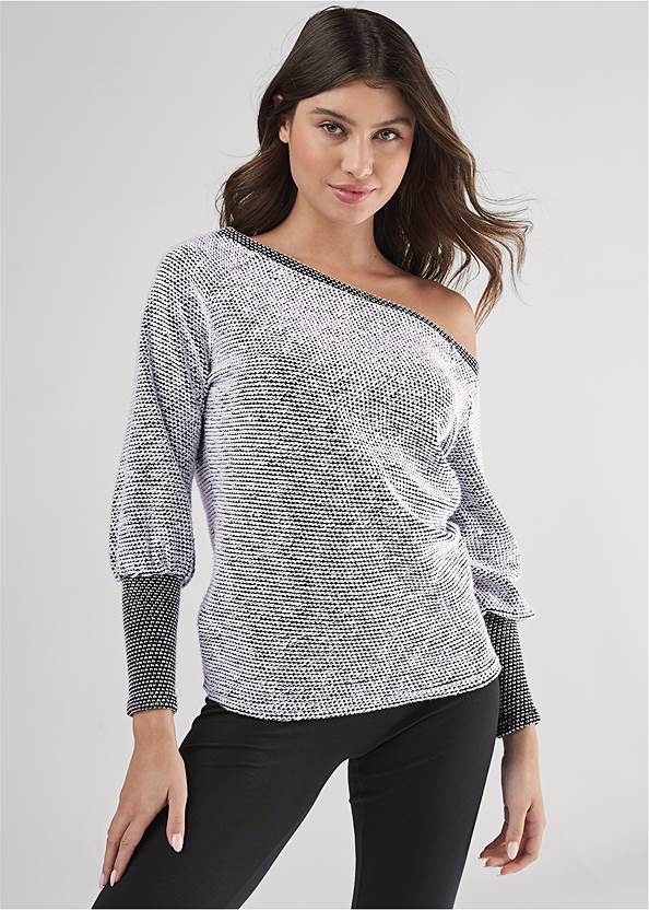 Cropped front view Off-Shoulder Knit Top