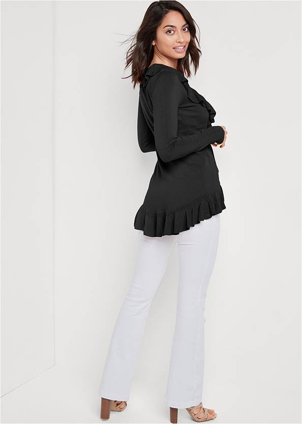 Back View Ruffle Tie-Front Cardigan