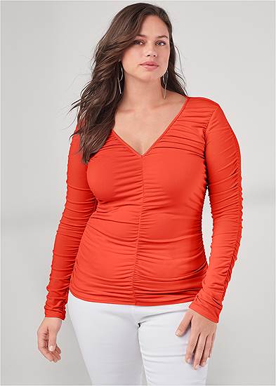 Plus Size Ruched V-Neck Top