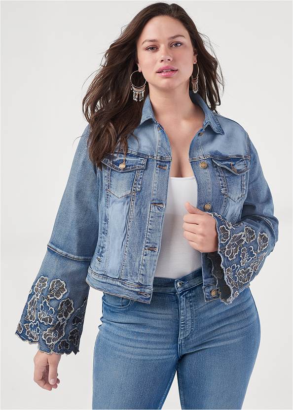 Floral Embroidered Jacket,Basic Cami Two Pack,Lift Jeans,Floral Embroidered Bootcut Jeans With Scalloped Edge,High Heel Strappy Sandals,Tassel Hoop Earrings
