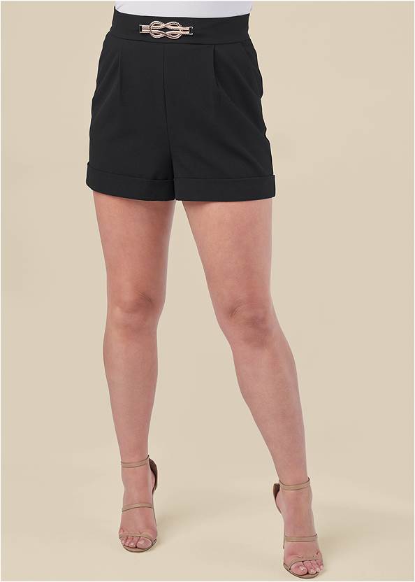 Front View Pleated Cuffed Shorts