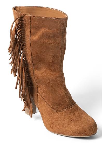 Faux-Suede Fringe Booties