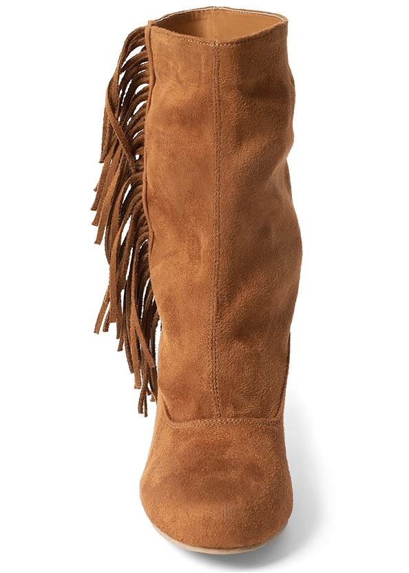 Shoe series front view Faux-Suede Fringe Booties
