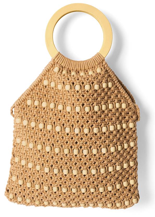 Flatshot front view Woven Beaded Tote Bag