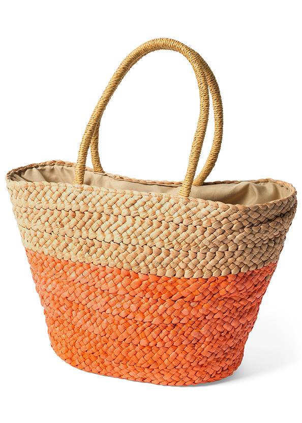 Flatshot front view Color Block Straw Tote