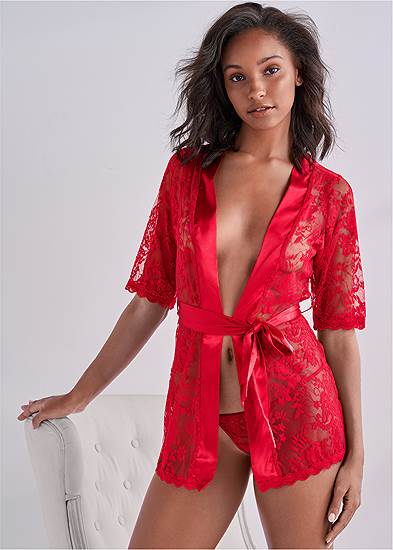 Lace Robe And G-String Set