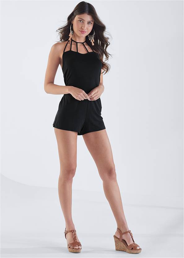 Full Front View Strappy Halter Neck Romper