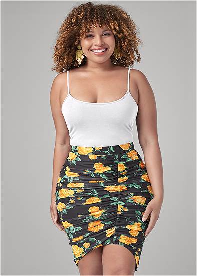 Plus Size Floral Ruched Bodycon Skirt