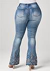 Back View Floral Embroidered Bootcut Jeans With Scalloped Edge